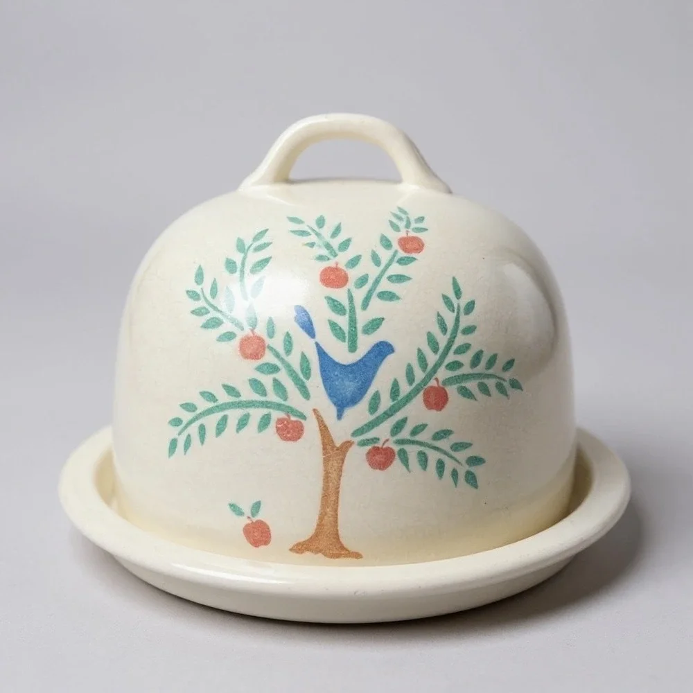 Vintage‎ Ceramic Butter Dish Cheese Dome Tree of Life Bird Farmhouse Decor